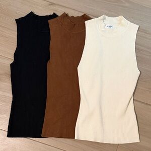 Mango Sleeveless Ribbed Tops - Ebony, Chestnut, Ivory